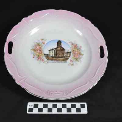 China plate with pink rim