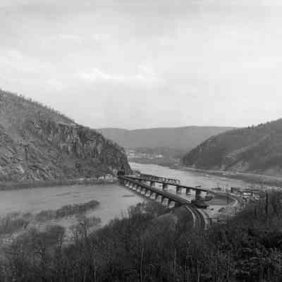 View of Harpers Ferry train bridges and tunnel