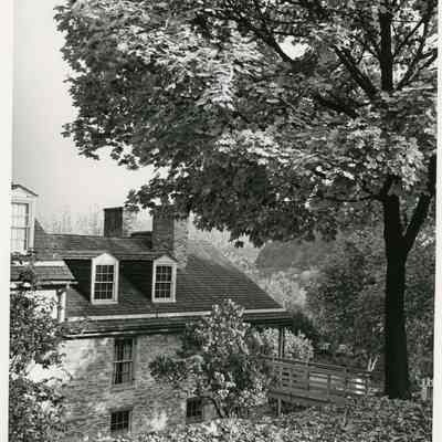 Overhead of Harper House and footbridge over Public Way