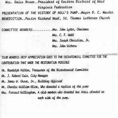 Holl's Pump Dedication Ceremony