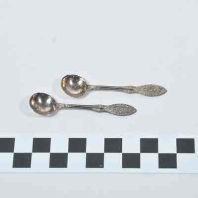 Two sugar spoons with round bowl