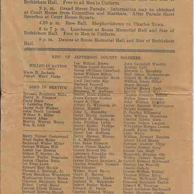 World War I Homecoming Program