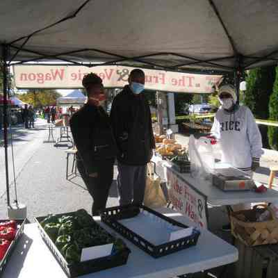 Three mask wearers at The Fruit and Veggie Wagon