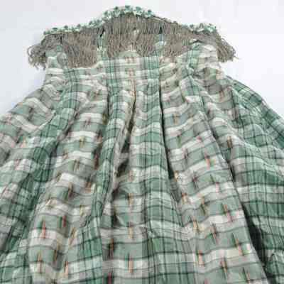 Green, white and pink taffeta blouse and high bodice long skirt