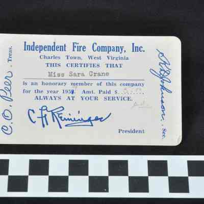Membership card from the Independent Fire Company