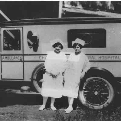 Ambulance in front of Charles Town General Hospital