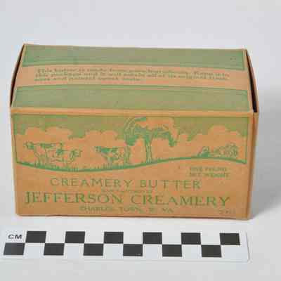 Wax coated, heavy paper box used to contain butter