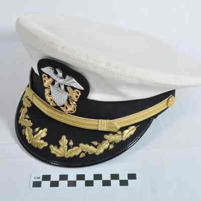 Naval captain's uniform with jacket, trousers and hat, gabardine