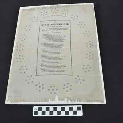 Souvenir textile piece printed with the lyrics of the Star Spangled Banner