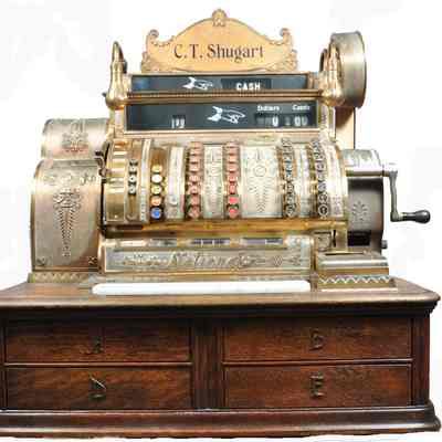 Brass, marble and wood cash register
