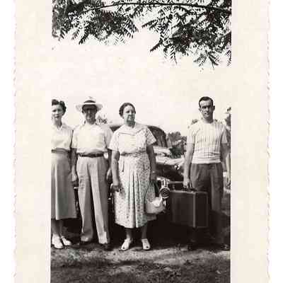 From L to R: Dottie Welsh, Skeeter Welsh, Laura E. Welsh, and Harold "Skip" McClellan Welsh in front of an automobile, undated: IMG2025.026.001 (18)
