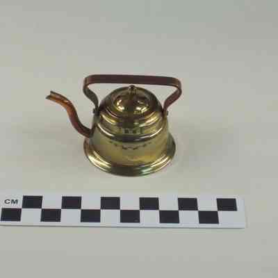 Miniature brass and copper tea kettle