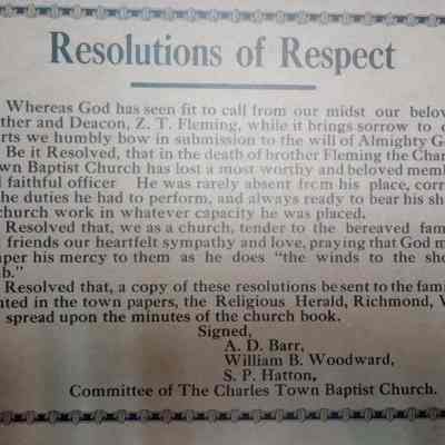 Resolutions of Respect for ZT Fleming