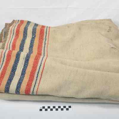 Wool blanket with red, orange and blue stripes