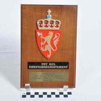 Plaque from Norwegian Minister of Defense