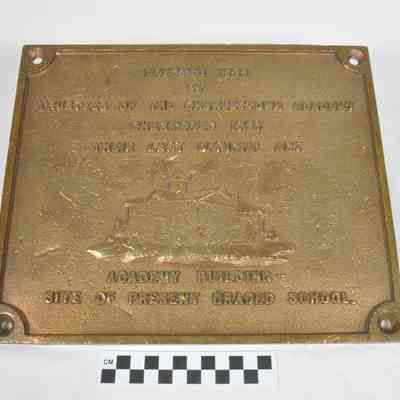 Brass plaque commemorating the Charles Town Academy