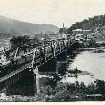 train on railroad bridge at Harpers Ferry
