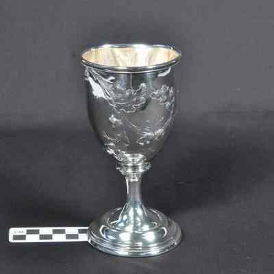 Coin silver goblet with oak leaf and acorn design