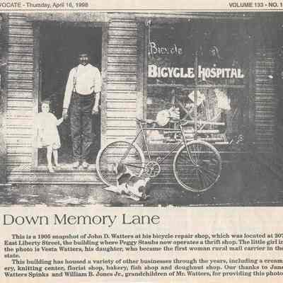 John D. Watters bicycle repair shop, 1905