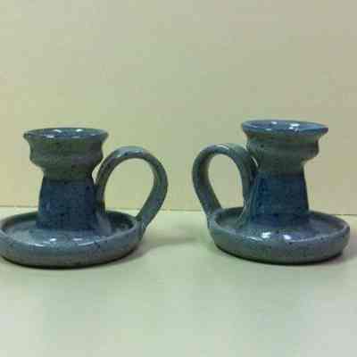 Set of two stoneware candlesticks made by Sycamore Pottery