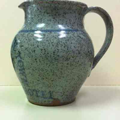Gray, stoneware pitcher made by Sycamore Pottery