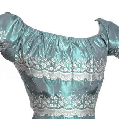 Dark green satin evening dress