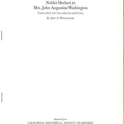 Noblet Herbert to Mrs. John Augustine Washington Transcribed, with Introduction and Notes