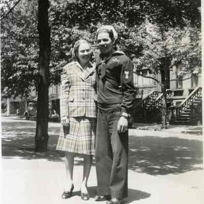 Unidentified couple in front of Lockwood House, Storer College