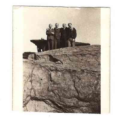 Four men posing in front of Jefferson Rock, Martin "Skeeter" D. Welsh, Jr. is 2nd from left. c. 1932: IMG2025.026.001 (4)