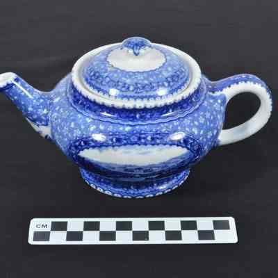 Commemorative blue and white china teapot with lid