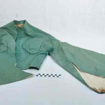 Two-piece green silk dress - top showing sleeve