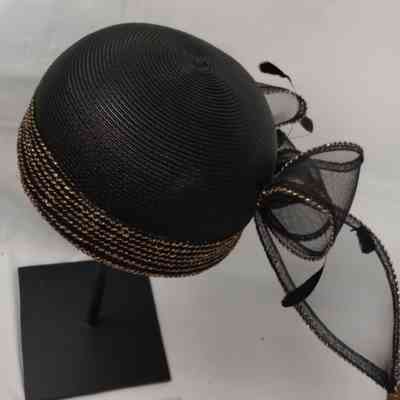 Black Church Hat with Gold Trim