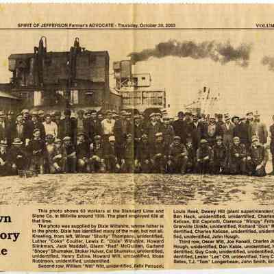 Sixty-three workers at Standard Lime and Stone Company in Millville, c.1936