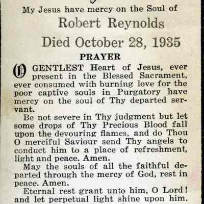 Prayer card for Robert Reynolds, 1935