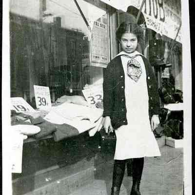 Lillian Ott, photo taken in front of the Hub store (ARC499-18)