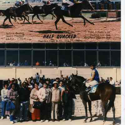 Winner's circle for "Half Quacked" at Charles Town Race Track