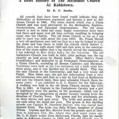 History of Kabletown Church ~  p.1
