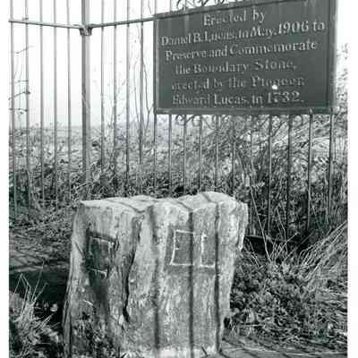 Boundary stone at Elmwood and plaque