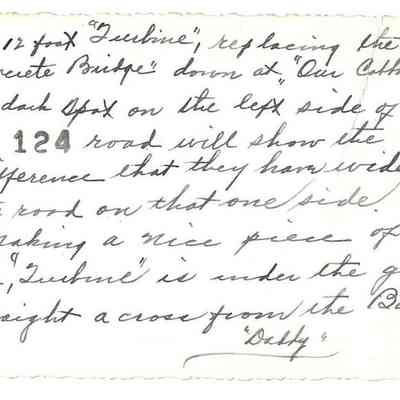 Handwritten note on the back of IMG2025.026.001 (14) regarding the widening of the road