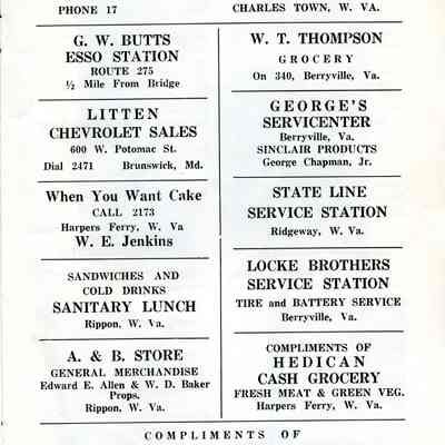 Harpers Ferry-Bolivar Lions Club Formal Bridge Opening - ads