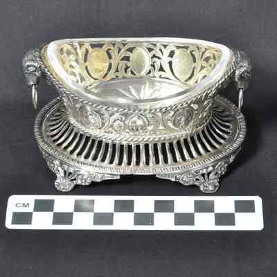 Silver salt dish with glass liner, circa 1832