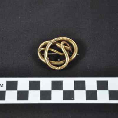 Gold pin with entwined tubes