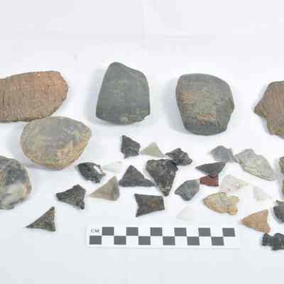 Pottery fragments, points, disks