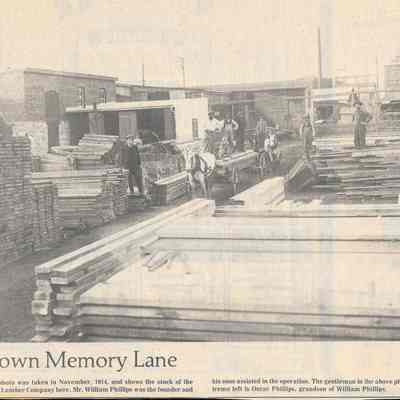 Employees and stock at Phillips Lumber Company, 1914
