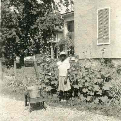 Little girl pulling a wagon