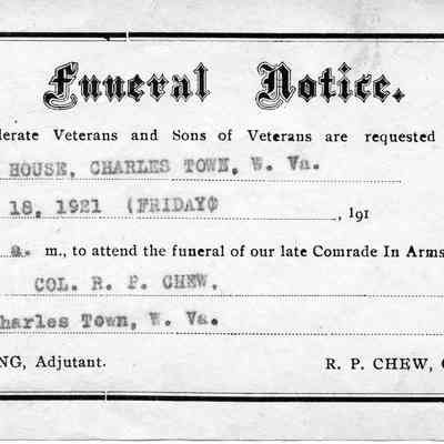Funeral notice for Col. R. P. Chew