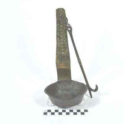 Large brass fat lamp with stamped designs