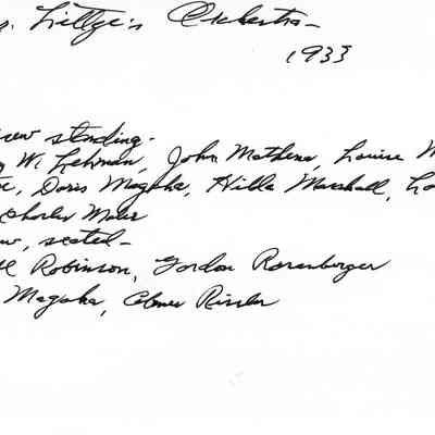 Back of Mr. Littge's Orchestra in 1933