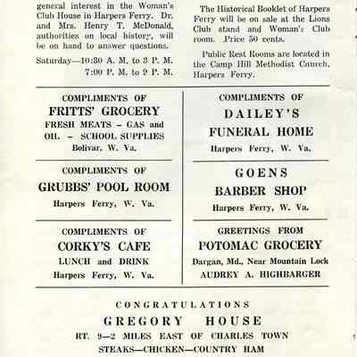 Harpers Ferry-Bolivar Lions Club Formal Bridge Opening - ads