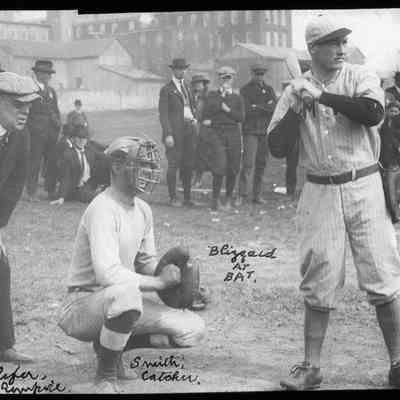 Baseball game - Blizzard at bat; Smith, catcher; Slifer, umpire